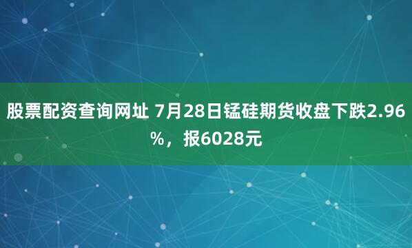 股票配资查询网址 7月28日锰硅期货收盘下跌2.96%，报6028元